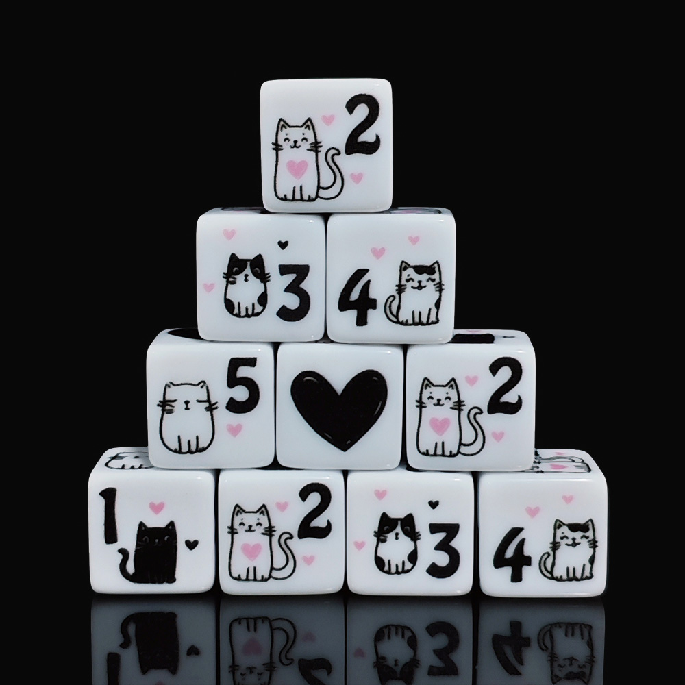 12Pcs/Set 16mm Cute Cat Dice,  - огляд і ціна Board Game Design